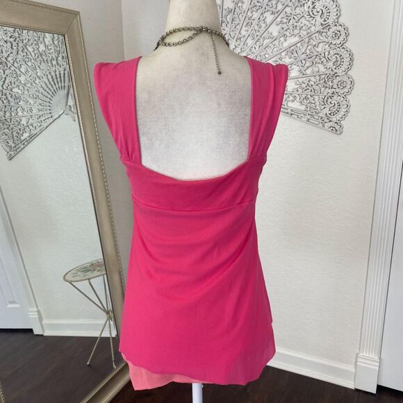 Early 2000 Bright Pink Blush Sheer Layered Mesh Beaded Fairy Cami Babydoll Top M - Picture 7 of 8
